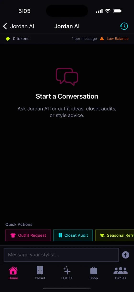 AI Stylist chat generating personalized outfit recommendations